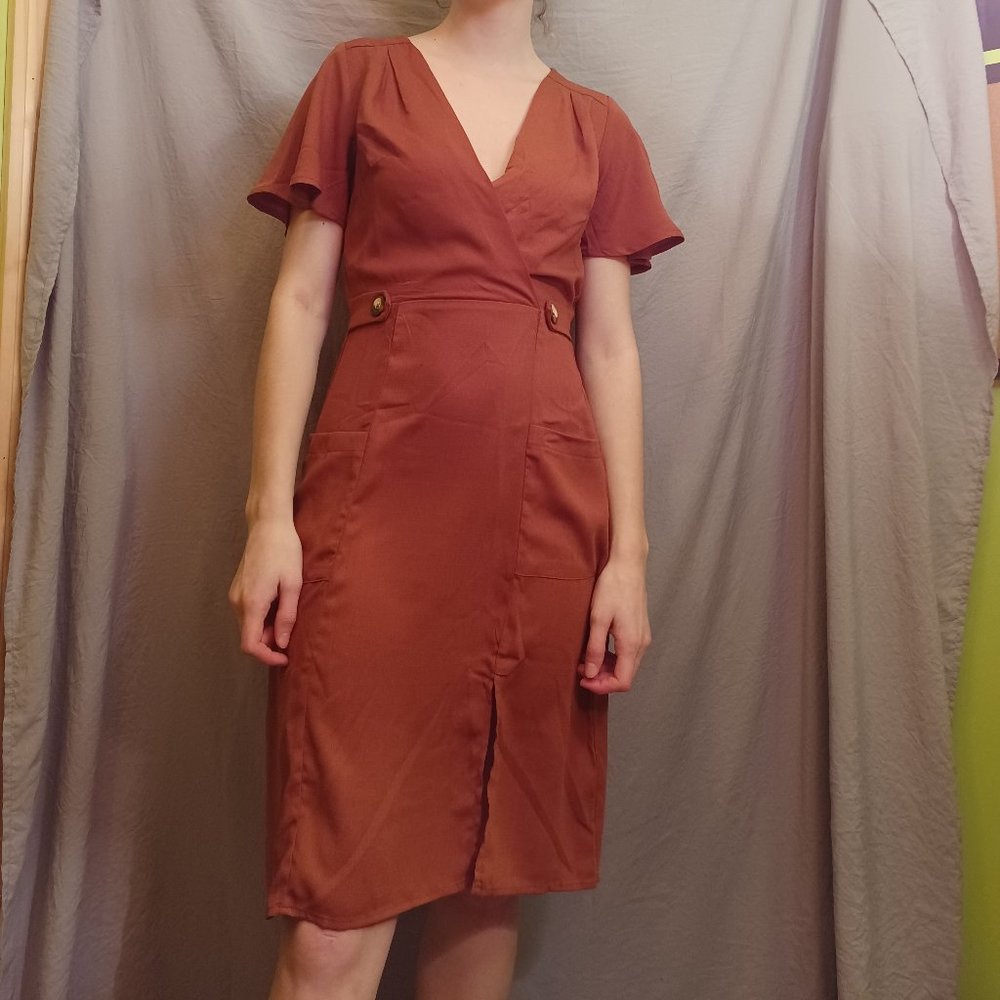 Burnt Orange Knee Length Dress (with pockets!)
